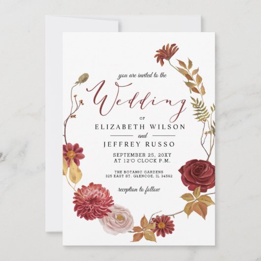 Rustic Botanical Autumn Fall Wedding Kaart (Voorkant)