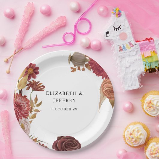 Rustic Botanical Autumn Fall Wedding Papieren Bordje (Feest)