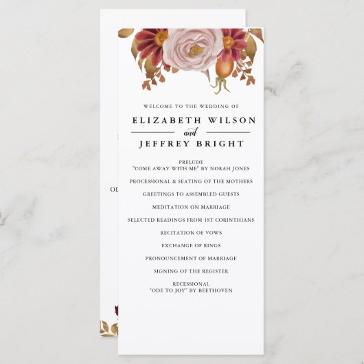 Rustic Botanical Autumn Fall Wedding Programmakaart (Voorkant / Achterkant)
