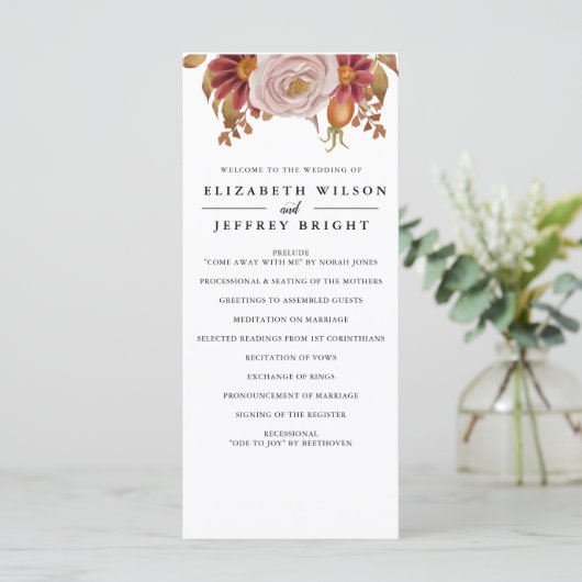 Rustic Botanical Autumn Fall Wedding Programmakaart (Staand voorkant)