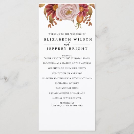 Rustic Botanical Autumn Fall Wedding Programmakaart (Voorkant)