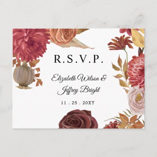 Rustic Botanical Autumn Fall Wedding RSVP Briefkaa Uitnodiging Briefkaart (Voorkant)