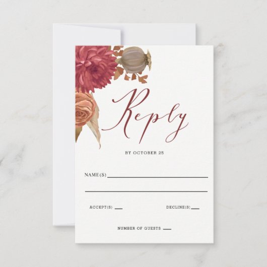 Rustic Botanical Autumn Fall Wedding RSVP Kaartje (Voorkant)
