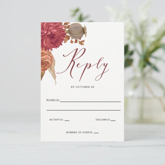 Rustic Botanical Autumn Fall Wedding RSVP Kaartje (Staand voorkant)