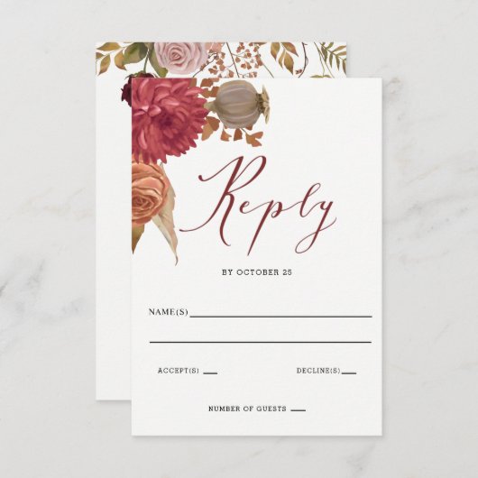 Rustic Botanical Autumn Fall Wedding RSVP Kaartje (Voorkant / Achterkant)