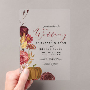 Rustic Botanical Autumn Herfst Pumpkin Wedding Acryl Uitnodigingen