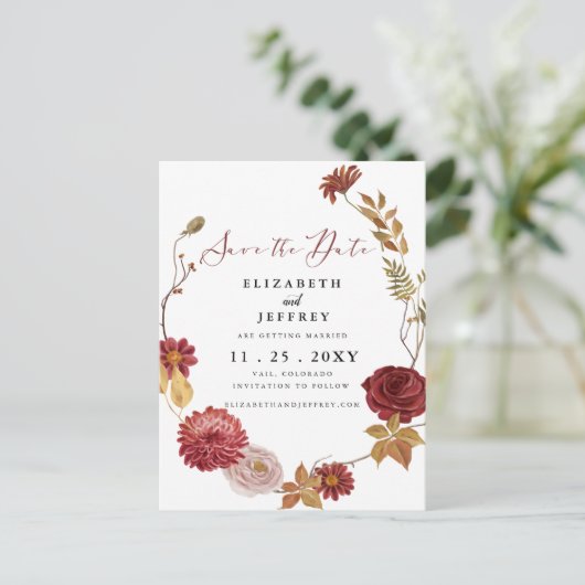 Rustic Botanical Autumn Herfst Save the Date Annou Aankondigingskaart (Staand voorkant)