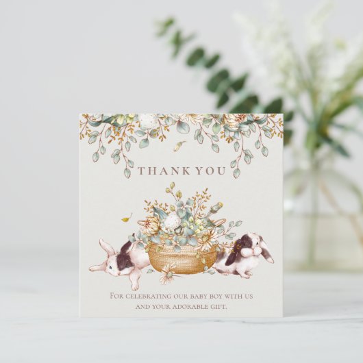 Rustic Botanical Bunny Baby shower - Hartelijk dan Bedankkaart (Staand voorkant)