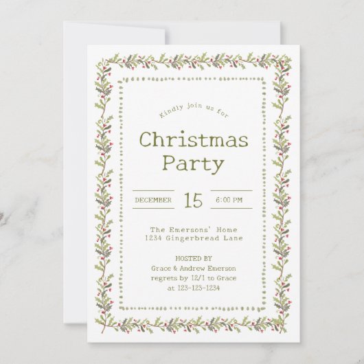 Rustic Botanical Christmas Party Kaart (Voorkant)