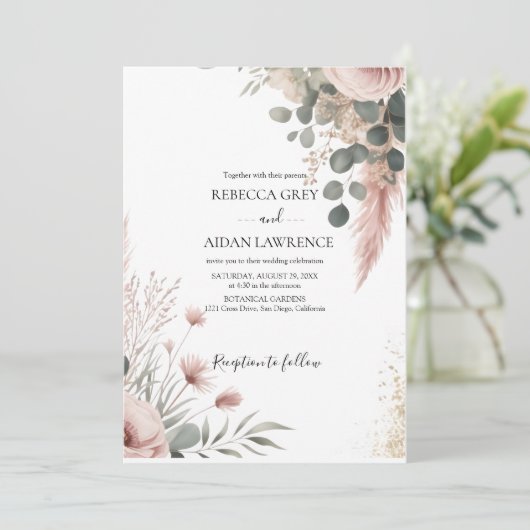 Rustic Botanical Eucalyptus Greenery Wedding  Kaart (Staand voorkant)