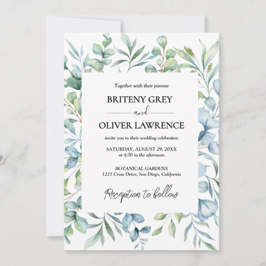 Rustic Botanical Eucalyptus Greenery Wedding Kaart (Voorkant)