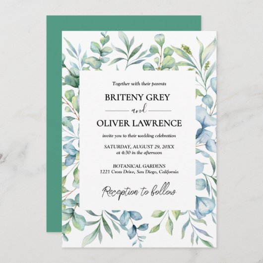 Rustic Botanical Eucalyptus Greenery Wedding Kaart (Voorkant / Achterkant)