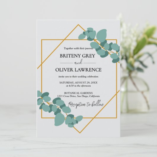 Rustic Botanical Eucalyptus Greenery Wedding Kaart (Staand voorkant)