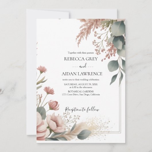 Rustic Botanical Eucalyptus Greenery Wedding  Kaart (Voorkant)