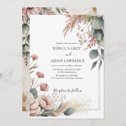 Rustic Botanical Eucalyptus Greenery Wedding  Kaart (Voorkant / Achterkant)