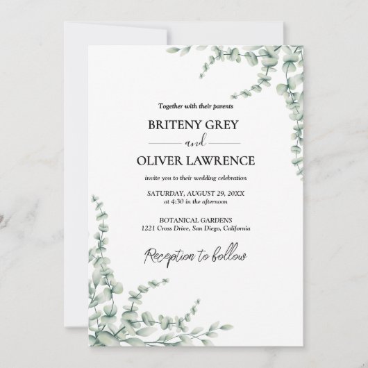 Rustic Botanical Eucalyptus Greenery Wedding Kaart (Voorkant)