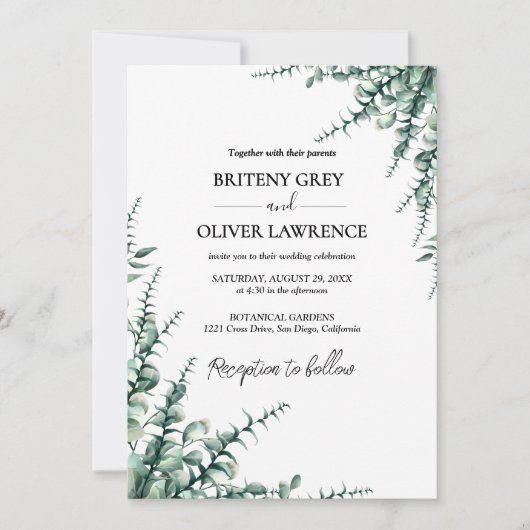 Rustic Botanical Eucalyptus Greenery Wedding Kaart (Voorkant)
