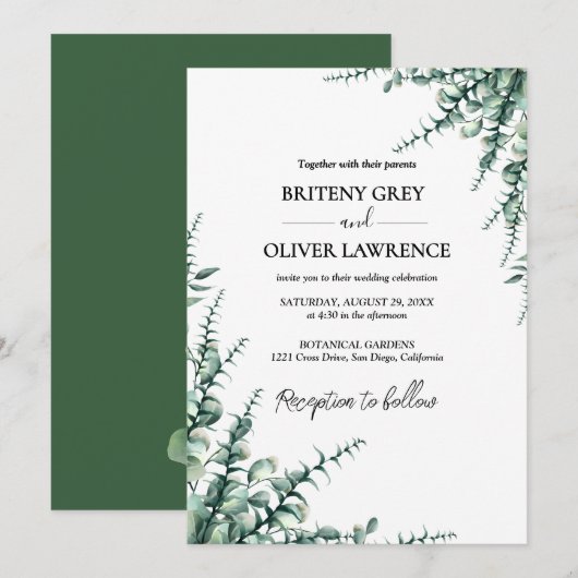 Rustic Botanical Eucalyptus Greenery Wedding Kaart (Voorkant / Achterkant)