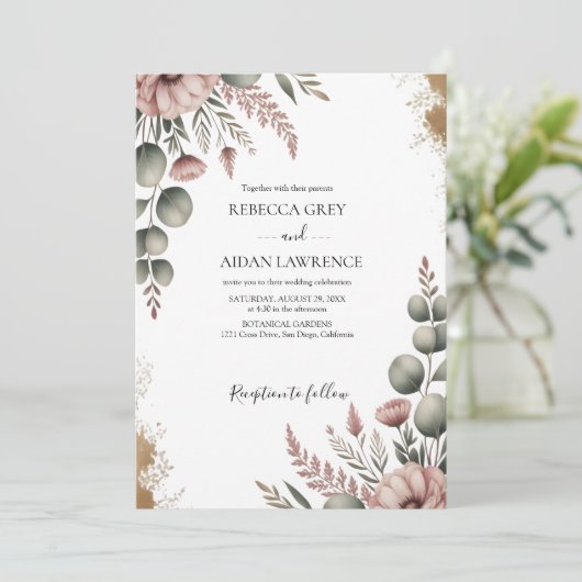 Rustic Botanical Eucalyptus Greenery Wedding  Kaart (Staand voorkant)