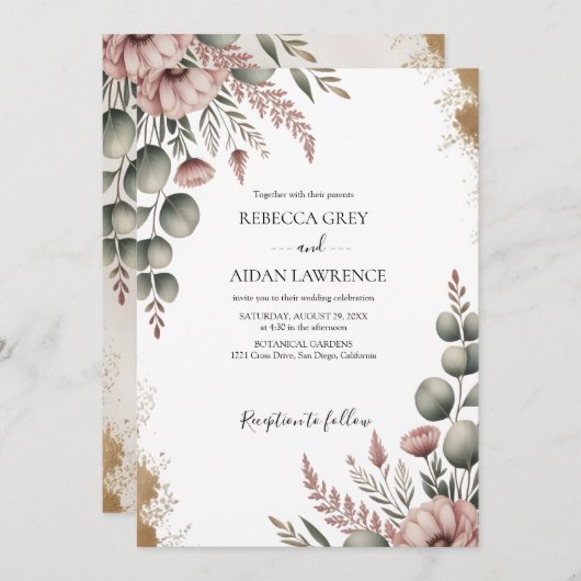 Rustic Botanical Eucalyptus Greenery Wedding  Kaart (Voorkant / Achterkant)