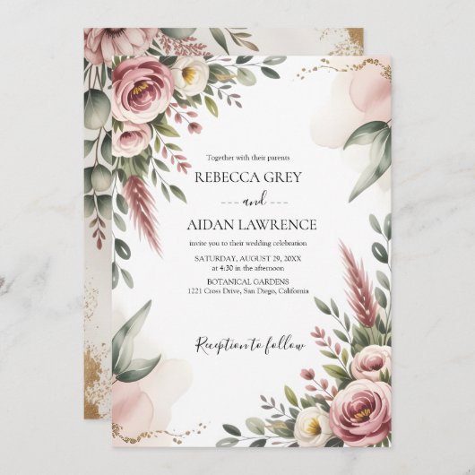 Rustic Botanical Eucalyptus Greenery Wedding  Kaart (Voorkant / Achterkant)