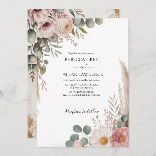 Rustic Botanical Eucalyptus Greenery Wedding  Kaart (Voorkant / Achterkant)