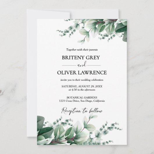 Rustic Botanical Eucalyptus Greenery Wedding Kaart (Voorkant)