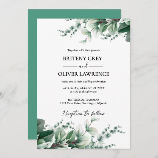 Rustic Botanical Eucalyptus Greenery Wedding Kaart (Voorkant / Achterkant)