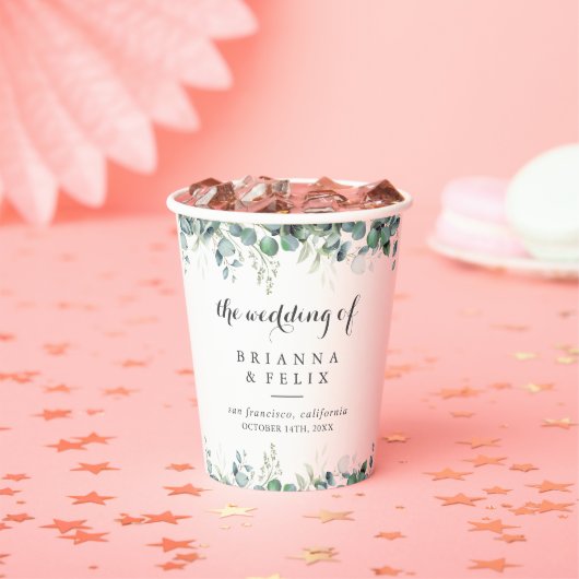 Rustic Botanical Eucalyptus Greenery Wedding Papieren Bekers (Insitu)