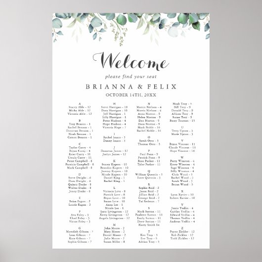 Rustic Botanical Eucalyptus Greenery Wedding  Poster (Voorkant)