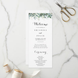Rustic Botanical Eucalyptus Greenery Wedding Programmakaart