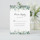 Rustic Botanical Eucalyptus Greenery Wedding RSVP Kaartje (Staand voorkant)