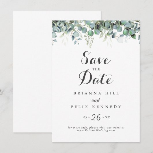 Rustic Botanical Eucalyptus Greenery Wedding Save The Date (Voorkant / Achterkant)