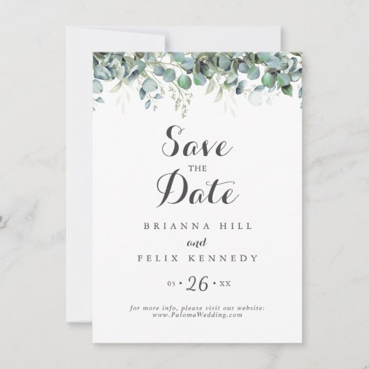 Rustic Botanical Eucalyptus Greenery Wedding Save The Date (Voorkant)