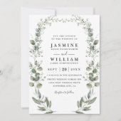 Rustic Botanical Eucalyptus Modern QR Code Wedding Kaart (Voorkant)