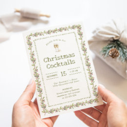 Rustic Botanical Green Christmas Party Invitation Kaart