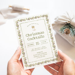 Rustic Botanical Green Christmas Party Invitation Kaart