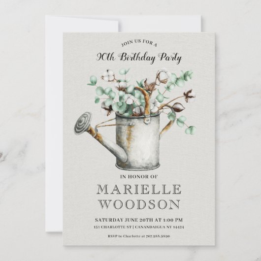 Rustic Botanical Greenery 90th Birthday Party Kaart (Voorkant)