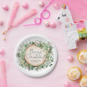 Rustic Botanical Greenery Merry kerstavond Papieren Bordje (Feest)