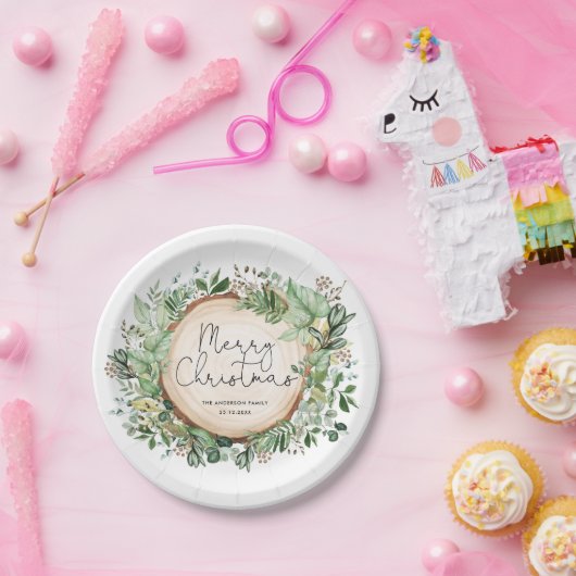 Rustic Botanical Greenery Merry kerstavond Papieren Bordje (Feest)