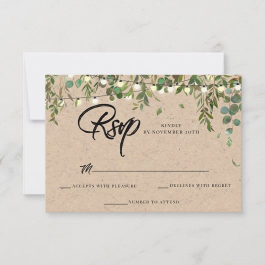 Rustic Botanical Greenery RSVP-kaart voor bruiloft Kaart (Voorkant)