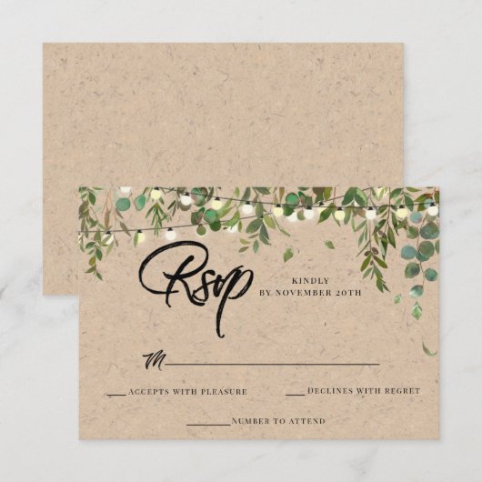 Rustic Botanical Greenery RSVP-kaart voor bruiloft Kaart (Voorkant / Achterkant)