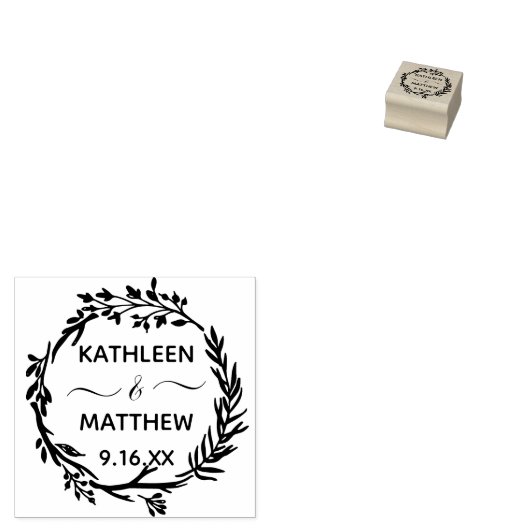 Rustic Botanical Greenery Wreath Names Date Rubberstempel (Gestempeld)
