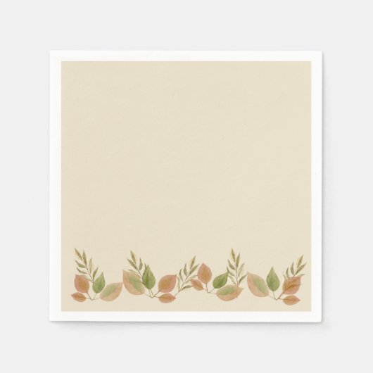 Rustic Botanical Leaf Border Napkins | Soft Autumn Servet (Voorkant)