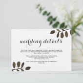 Rustic Botanical Leaves Wedding Guest Details Kaar Informatiekaartje (Staand voorkant)
