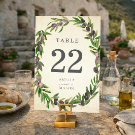 Rustic Botanical Olive Wreath Table Number Card Kaart