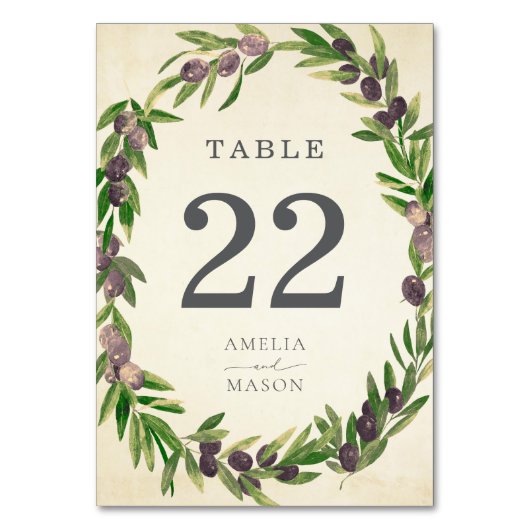 Rustic Botanical Olive Wreath Table Number Card Kaart (Achterkant)