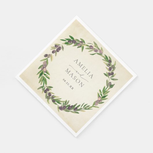 Rustic Botanical Olive Wreath Wedding Napkins Servet (Hoek)