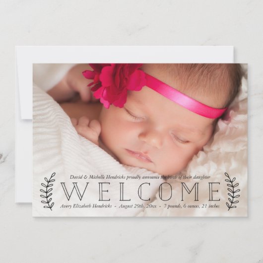 Rustic Botanical Overlay Photo Birth Notice Aankondiging (Voorkant)