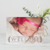 Rustic Botanical Overlay Photo Birth Notice Aankondiging (Staand voorkant)